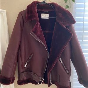 ISO Zara double faced biker jacket burgundy size L